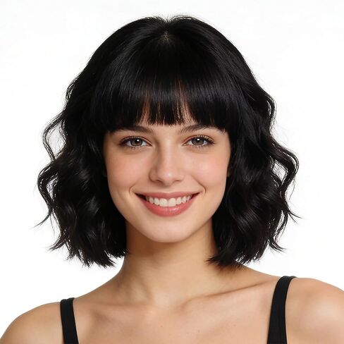 Yamel Orange Bob Curly Wig with Bangs Short Wavy Synthetic Wigs for Women Costume Party Cosplay Halloween 12 Inch in Saudi Arabia