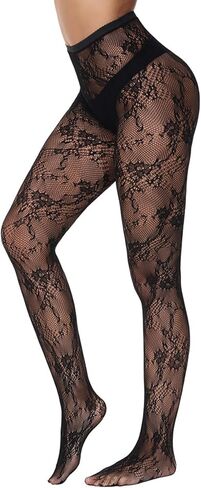 Henwarry High Waist Tights Lace Patterned Fishnet Stockings Thigh High Pantyhose for Women in Saudi Arabia