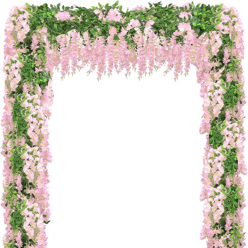 Wisteria Artificial Flower Garland,4PCS Wisteria Hanging Flowers for Wedding Decor,Wedding Arch Flowers,Flower Garland for Backdrop,Fake Hanging Flowers Vines for Wedding Decor(Total 28.8FT-White) in Kuwait