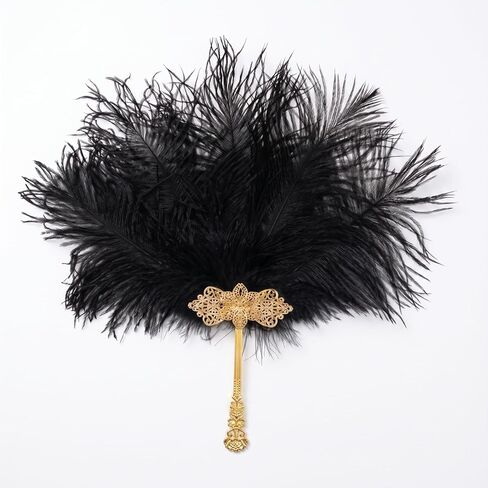 1920s Vintage Ostrich Feather Hand Fan, Handmade Retro Costume Accessory for Halloween, Ballroom Parties, Bridal Looks & Stage Performances(Green) in Kuwait