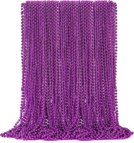 EOBOH 144PCS Mardi Gras Beads, Metallic 12 Kinds Bead Necklace Party Supplies, 33" Mardi Gras Necklace Costume Stuff, Festival Parade Throw Accessories for Wedding Birthday Celebrations Decorations in Kuwait