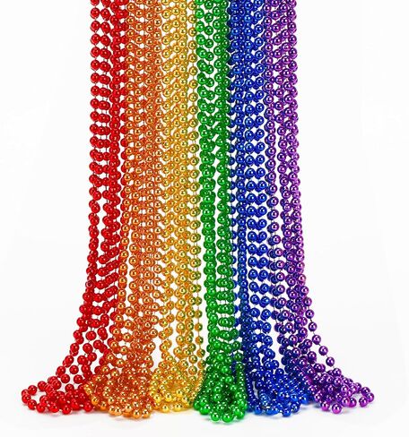 EOBOH 144PCS Mardi Gras Beads, Metallic 12 Kinds Bead Necklace Party Supplies, 33" Mardi Gras Necklace Costume Stuff, Festival Parade Throw Accessories for Wedding Birthday Celebrations Decorations in Kuwait