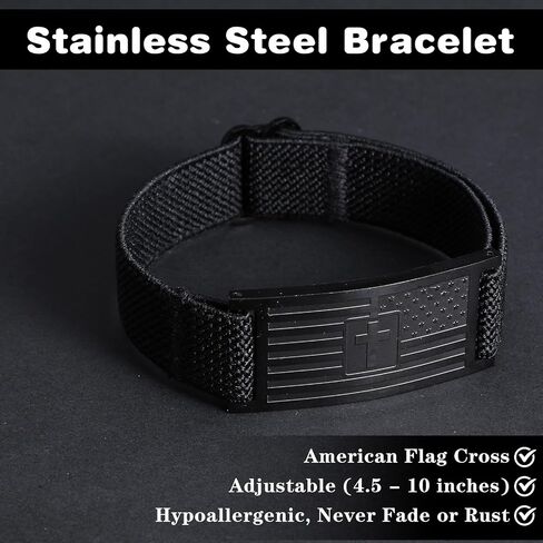Gifts for Son from Mom Dad - Christian Cross Bracelets for Men Boys, Joshua 1:9 Bible Verse Engraved Stainless Steel American Flag Patriotic Elastic Stretch Wristband Religious Jewelry in Kuwait