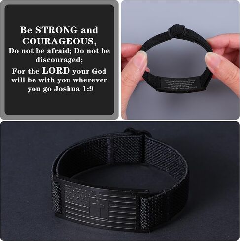 Gifts for Son from Mom Dad - Christian Cross Bracelets for Men Boys, Joshua 1:9 Bible Verse Engraved Stainless Steel American Flag Patriotic Elastic Stretch Wristband Religious Jewelry in Kuwait