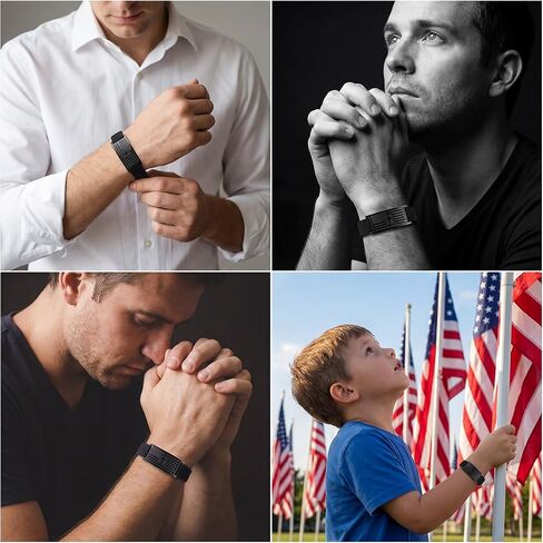 Gifts for Son from Mom Dad - Christian Cross Bracelets for Men Boys, Joshua 1:9 Bible Verse Engraved Stainless Steel American Flag Patriotic Elastic Stretch Wristband Religious Jewelry in Kuwait