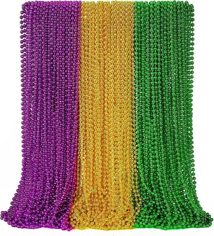EOBOH 144PCS Mardi Gras Beads, Metallic 12 Kinds Bead Necklace Party Supplies, 33" Mardi Gras Necklace Costume Stuff, Festival Parade Throw Accessories for Wedding Birthday Celebrations Decorations in Kuwait