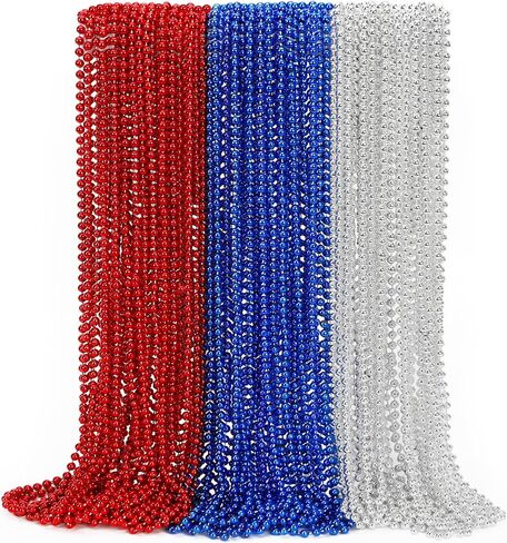 EOBOH 144PCS Mardi Gras Beads, Metallic 12 Kinds Bead Necklace Party Supplies, 33" Mardi Gras Necklace Costume Stuff, Festival Parade Throw Accessories for Wedding Birthday Celebrations Decorations in Kuwait