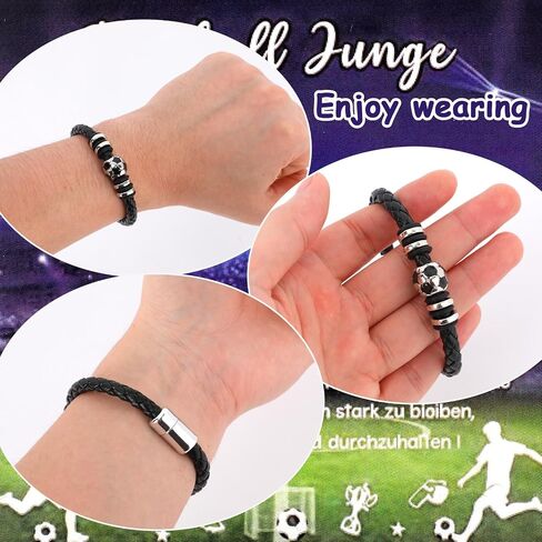 Mikovivi Soccer Bracelet, Magnetic Zinc Alloy Football Bracelets Fashionable Ball-Themed Wristband Charm Jewelry Accessories for 4-14 Year Old Sport Fan Gifts Sport Stuff Things Items (Black) in Kuwait