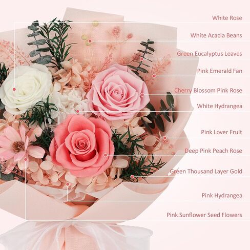 Flowers for Delivery Prime Preserved Flowers Bouquet with Vase That Last 3-5 Years Real Forever Flowers Pink Rose Bouquet for Mom Mother Women Wife Friends Birthday Mothers Day Gifts in Saudi Arabia