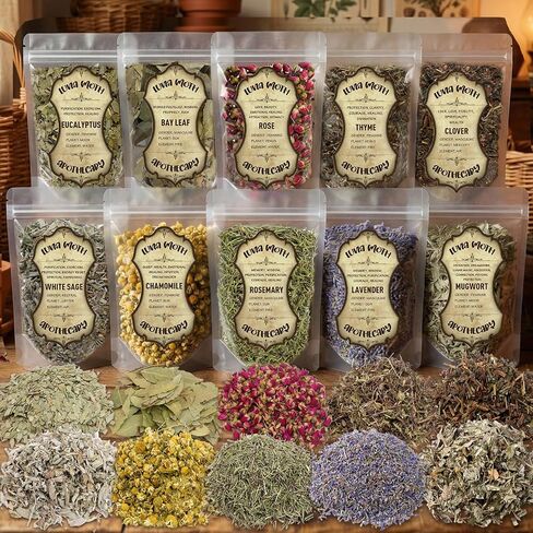 10 Pack Large Dried Flowers Set –Bulk Herbs for Witchcraft Supplies, Used Potpourri Simmer Pot, Spell Jar, Candle Soap Making, DIY Crafts – Lavender, Rose, White Sage, and More, Each Bag Above 4.41oz in Saudi Arabia