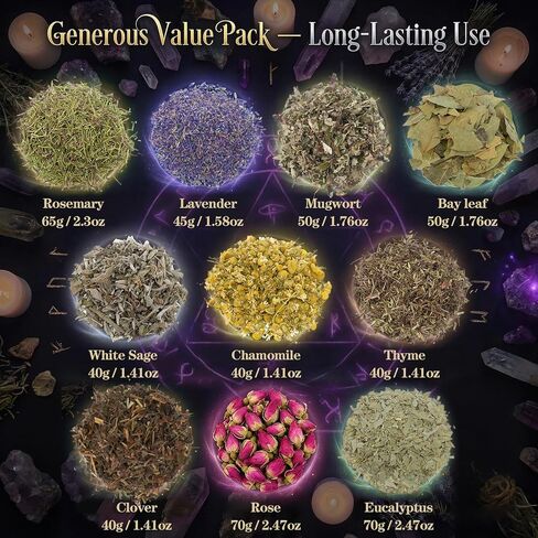 10 Pack Large Dried Flowers Set –Bulk Herbs for Witchcraft Supplies, Used Potpourri Simmer Pot, Spell Jar, Candle Soap Making, DIY Crafts – Lavender, Rose, White Sage, and More, Each Bag Above 4.41oz in Saudi Arabia