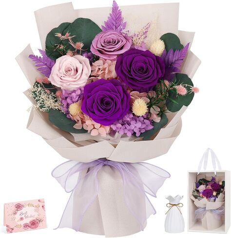 Flowers for Delivery Prime Preserved Flowers Bouquet with Vase That Last 3-5 Years Real Forever Flowers Pink Rose Bouquet for Mom Mother Women Wife Friends Birthday Mothers Day Gifts in Saudi Arabia