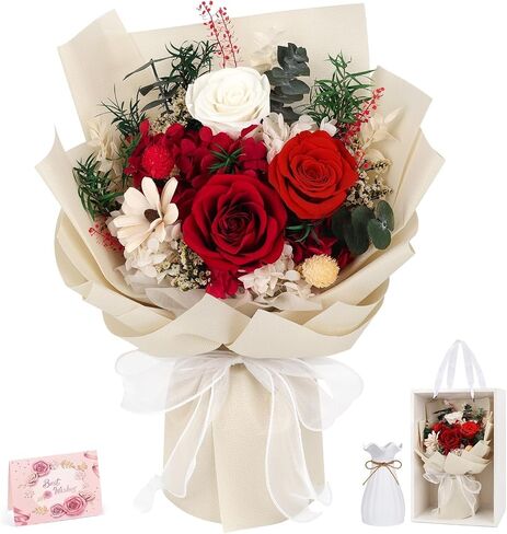 Flowers for Delivery Prime Preserved Flowers Bouquet with Vase That Last 3-5 Years Real Forever Flowers Pink Rose Bouquet for Mom Mother Women Wife Friends Birthday Mothers Day Gifts in Saudi Arabia