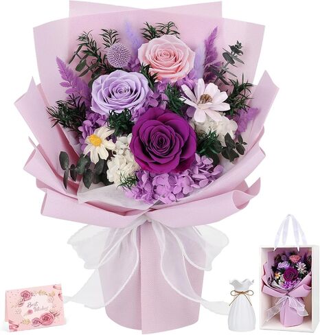 Flowers for Delivery Prime Preserved Flowers Bouquet with Vase That Last 3-5 Years Real Forever Flowers Pink Rose Bouquet for Mom Mother Women Wife Friends Birthday Mothers Day Gifts in Saudi Arabia