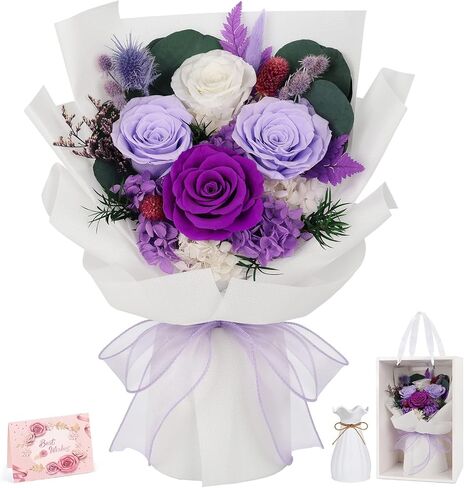 Flowers for Delivery Prime Preserved Flowers Bouquet with Vase That Last 3-5 Years Real Forever Flowers Pink Rose Bouquet for Mom Mother Women Wife Friends Birthday Mothers Day Gifts in Saudi Arabia