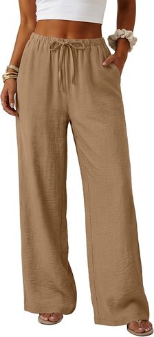 Lepunuo Wide Leg Palazzo Pants for Women Summer Flowy Drawstring Elastic Waist Trousers Loose Fit Lounge Pants with Pockets in Kuwait