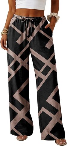 Lepunuo Wide Leg Palazzo Pants for Women Summer Flowy Drawstring Elastic Waist Trousers Loose Fit Lounge Pants with Pockets in Kuwait