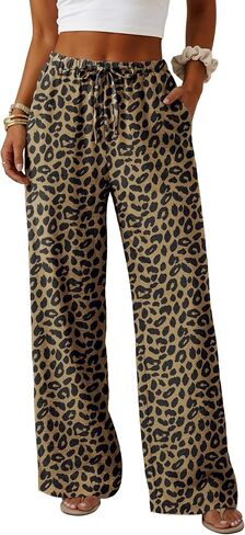 Lepunuo Wide Leg Palazzo Pants for Women Summer Flowy Drawstring Elastic Waist Trousers Loose Fit Lounge Pants with Pockets in Kuwait