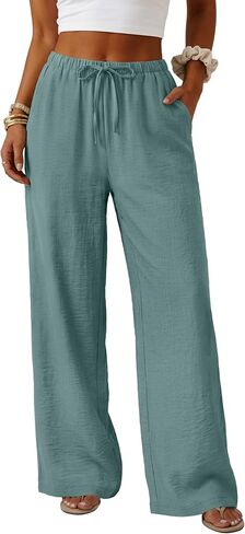 Lepunuo Wide Leg Palazzo Pants for Women Summer Flowy Drawstring Elastic Waist Trousers Loose Fit Lounge Pants with Pockets in Kuwait