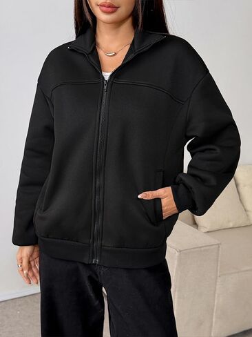 Women Oversized Zip-Up Jacket Stand Collar Relaxed Fit for Effortless Casual Streetwear in Kuwait