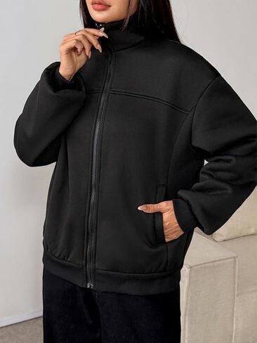 Women Oversized Zip-Up Jacket Stand Collar Relaxed Fit for Effortless Casual Streetwear in Kuwait