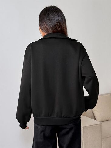 Women Oversized Zip-Up Jacket Stand Collar Relaxed Fit for Effortless Casual Streetwear in Kuwait