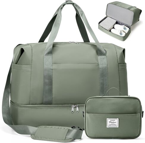 Travel Duffel Bag, Weekender Bags for Women with Shoe Compartment,2Pcs Set | Large Carry-on Overnight Bag with Wet Pocket & Toiletry Bag for Hospital, Gym, Travel in Saudi Arabia