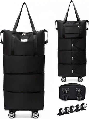 4-in-1 Expandable Rolling Duffel Bag with Detachable Wheels, 28L-80L Collapsible Luggage with Bonus Spare Wheel, Foldable Travel Trolley for Carry-On, Weekend, Shopping & Moving (Light Purple) in Saudi Arabia