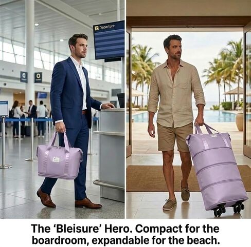 4-in-1 Expandable Rolling Duffel Bag with Detachable Wheels, 28L-80L Collapsible Luggage with Bonus Spare Wheel, Foldable Travel Trolley for Carry-On, Weekend, Shopping & Moving (Light Purple) in Kuwait