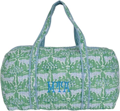 Monogrammed Quilted Duffel Bag for Women Personalized Cotton Travel Bag Floral Weekender Overnight Bag Carry On with Luggage Sleeve (Jungle Panther) in Saudi Arabia