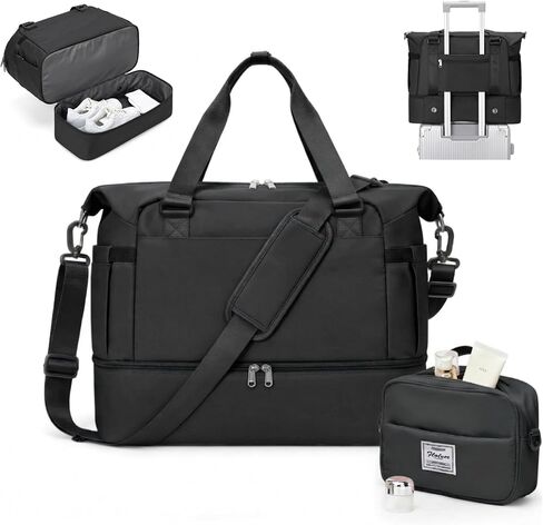 Weekender Bags for Women, Travel Duffel Bag with Shoe Compartment & Wet Pocket, Carry On Personal Item Overnight Tote Duffle Bag for Airlines - Black in Saudi Arabia