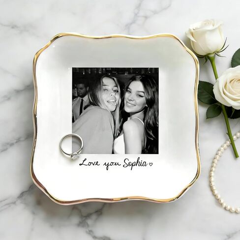 Personalized Bestie Photo Jewelry Dish Custom Ring Dish Trinket Tray for Best Friend Customized Friendship Sister Gifts for Birthday Wedding Keepsake in Saudi Arabia
