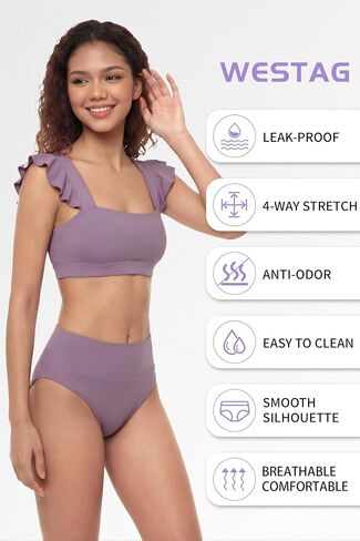Period Bikini Set Two Piece Ruffled Swimwear Menstrual Leakproof Swimsuits Square Neck Bathing Suit for Teens Girls in Saudi Arabia