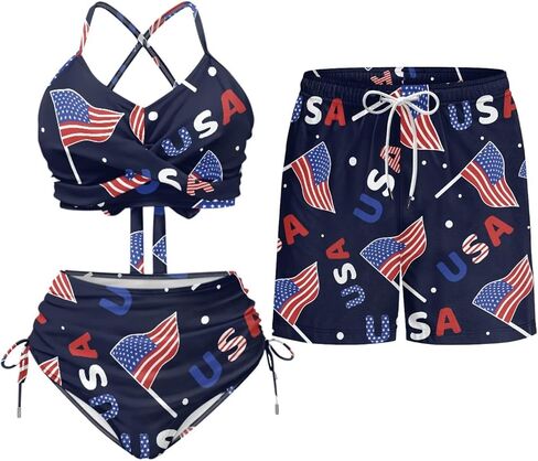 TOADDITDO Couples Bikini Sets or Swim Trunks with Pockets Outfit Husband and Wife Matching Swimsuits for Vacation/Beach in Saudi Arabia
