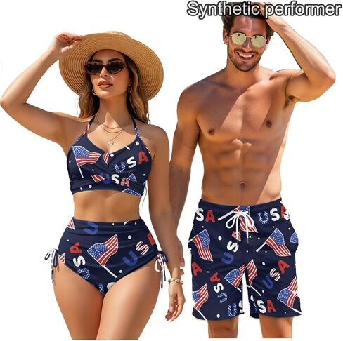 TOADDITDO Couples Bikini Sets or Swim Trunks with Pockets Outfit Husband and Wife Matching Swimsuits for Vacation/Beach in Saudi Arabia