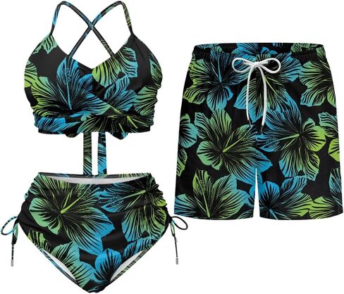TOADDITDO Couples Bikini Sets or Swim Trunks with Pockets Outfit Husband and Wife Matching Swimsuits for Vacation/Beach in Saudi Arabia
