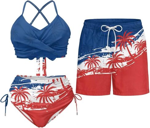 TOADDITDO Couples Bikini Sets or Swim Trunks with Pockets Outfit Husband and Wife Matching Swimsuits for Vacation/Beach in Saudi Arabia