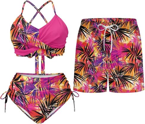 TOADDITDO Couples Bikini Sets or Swim Trunks with Pockets Outfit Husband and Wife Matching Swimsuits for Vacation/Beach in Saudi Arabia