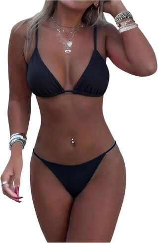 SOLY HUX Women's Two Piece Swimsuit Spaghetti Strap Triangle Thong Bikini Set Summer Beach Bathing Suit in Kuwait
