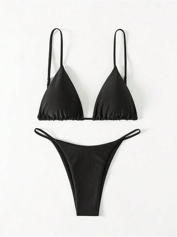 SOLY HUX Women's Two Piece Swimsuit Spaghetti Strap Triangle Thong Bikini Set Summer Beach Bathing Suit in Kuwait