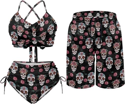 Matching for Couples Hawaiian Women Tummy Control 2 Piece Swimsuit Men's Quick Dry Board Shorts in Saudi Arabia