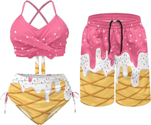 Matching for Couples Hawaiian Women Tummy Control 2 Piece Swimsuit Men's Quick Dry Board Shorts in Saudi Arabia