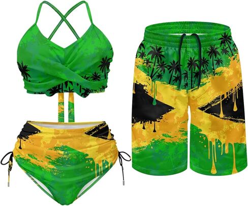 Matching for Couples Hawaiian Women Tummy Control 2 Piece Swimsuit Men's Quick Dry Board Shorts in Saudi Arabia