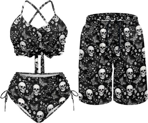 Matching for Couples Hawaiian Women Tummy Control 2 Piece Swimsuit Men's Quick Dry Board Shorts in Saudi Arabia