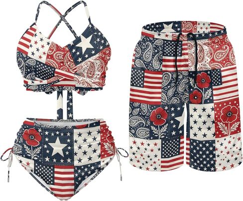 Matching for Couples Hawaiian Women Tummy Control 2 Piece Swimsuit Men's Quick Dry Board Shorts in Saudi Arabia