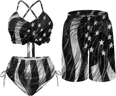 Matching for Couples Hawaiian Women Tummy Control 2 Piece Swimsuit Men's Quick Dry Board Shorts in Saudi Arabia