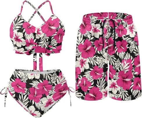 Matching for Couples Hawaiian Women Tummy Control 2 Piece Swimsuit Men's Quick Dry Board Shorts in Saudi Arabia
