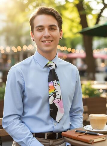 Men’s Dabbing Unicorn Necktie – Rainbow Cartoon Novelty Tie for Parties, Work Events & Fun Outfits – Colorful Unicorn Dance Neck Tie for Men & Teens in Kuwait