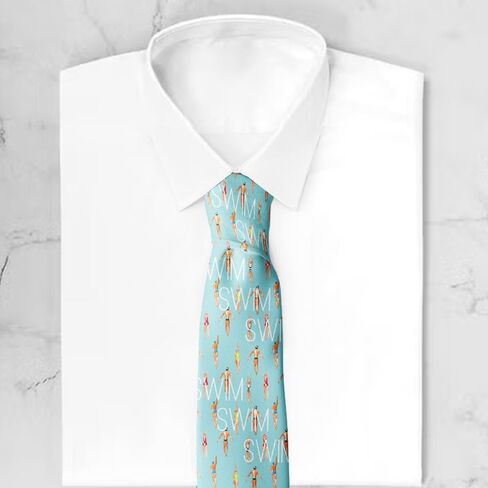 Novelty Necktie for Men (Watercolor Swimmer Men Women Engaged Pattern) Fun Conversational Silky Tie, Neck Tie for Party, Events, Unique and Original in Kuwait