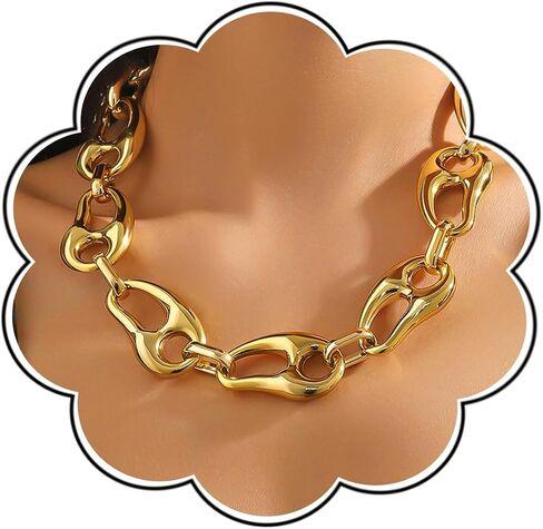 Chunky Gold Choker Necklace for Women Exaggerated Hip hop O Link Chain Necklace Unique Punk Adjustable Necklace Individual Costume Accessories in Kuwait